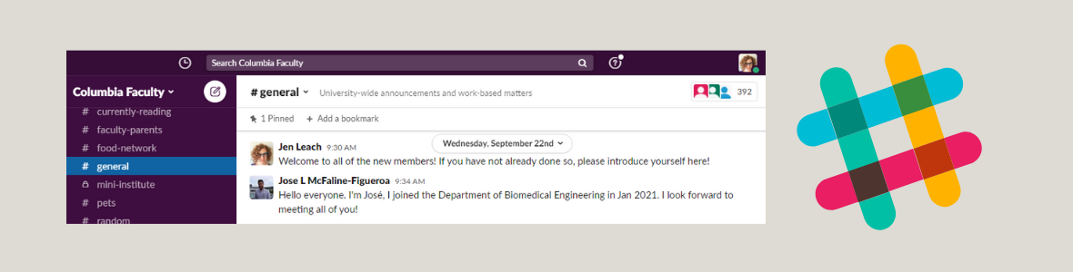 Faculty Slack screen shot and logo