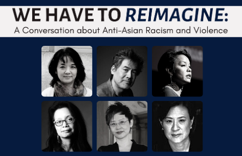 Event graphic with black and white photos of panelists.