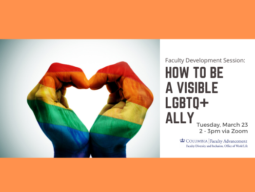 rainbow painted hands in a heart with text how to be a visible lgbtq+ ally