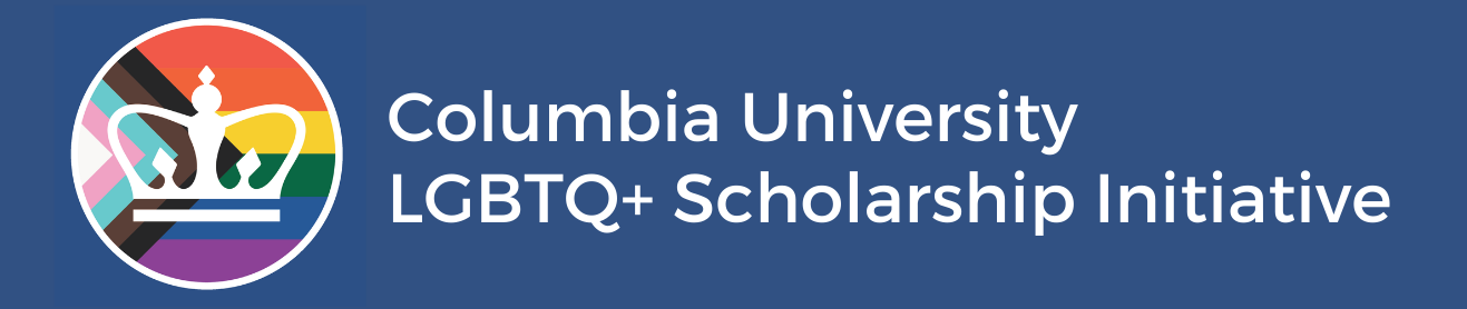 Inclusive LGBTQ+ crown logo with text Columbia University LGBTQ+ Scholarship Initiative