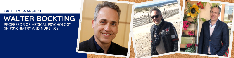Three photos of Walter Bockting one headshot, one at the beach and one standing near a door 