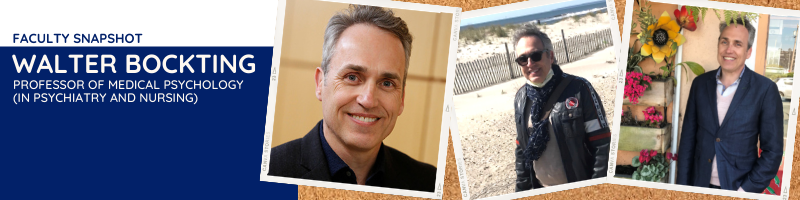 Three photos of Walter Bockting one headshot, one at the beach and one standing near a door