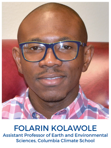 Head shot of Folarin Kolawole wearing navy glasses with a shaved head and plaid shirt
