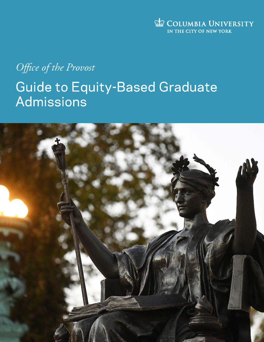 Cover of Guide to Equity-Based Graduate Admissions with photo of Alma Mater