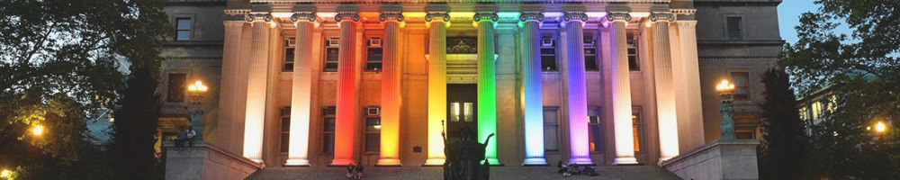 Low Library illuminated in rainbow lights