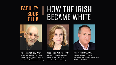 text how the irish became white with head shots of three speakers