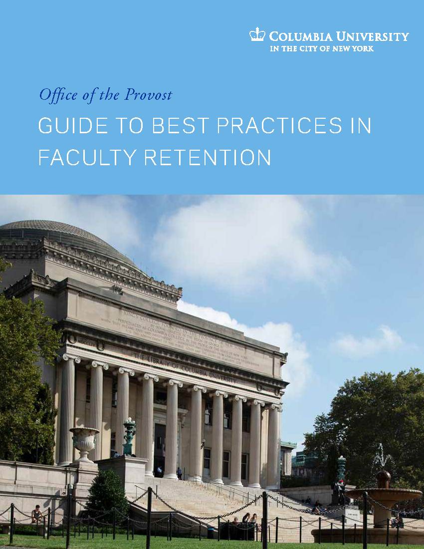 Cover of ODF, white text on light blue background, reading: Guide to Best Practices in Faculty Retention