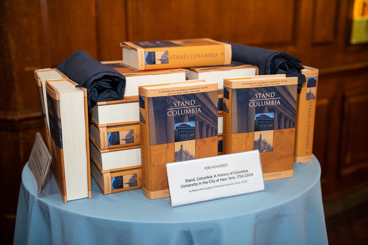 Each newly tenured faculty member was given a copy of the book Stand, Columbia!, which chronicles Columbia University's first 250 years.