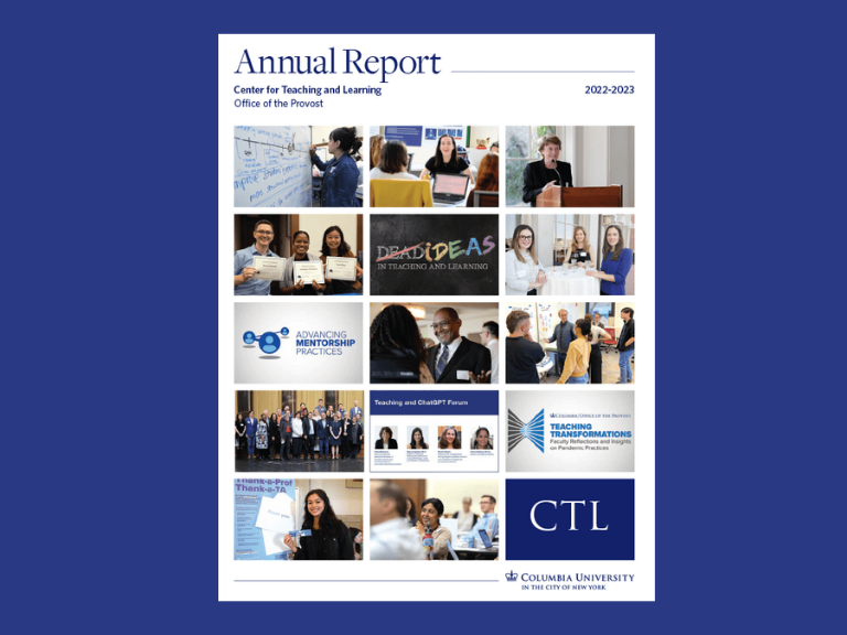 front cover of 2022-2023 annual report for Center for Teaching and Learning - collage of 15 images from CTL's work