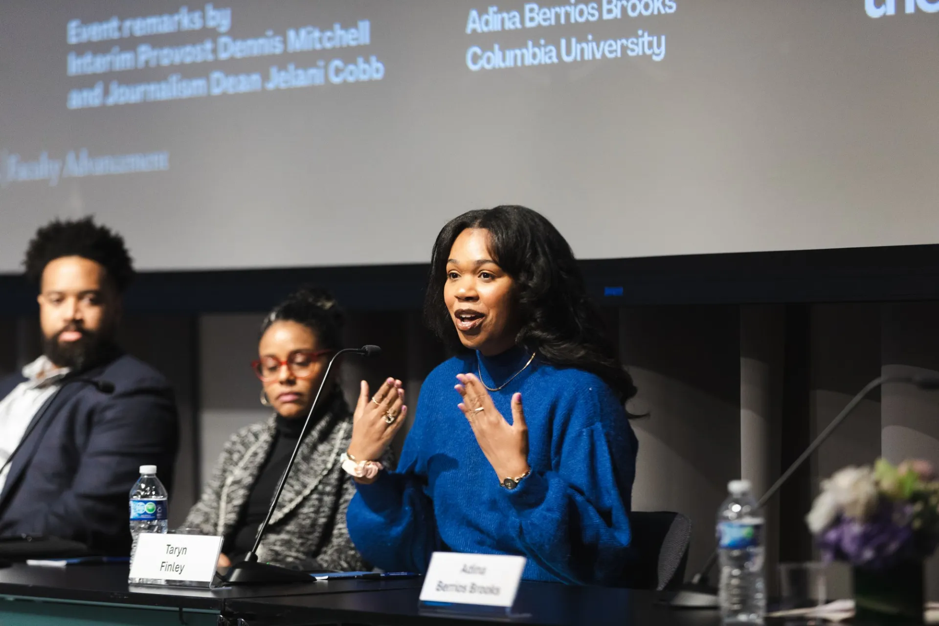 Speaker Taryn Finley  giving a speech at at HB/CU Connections panel