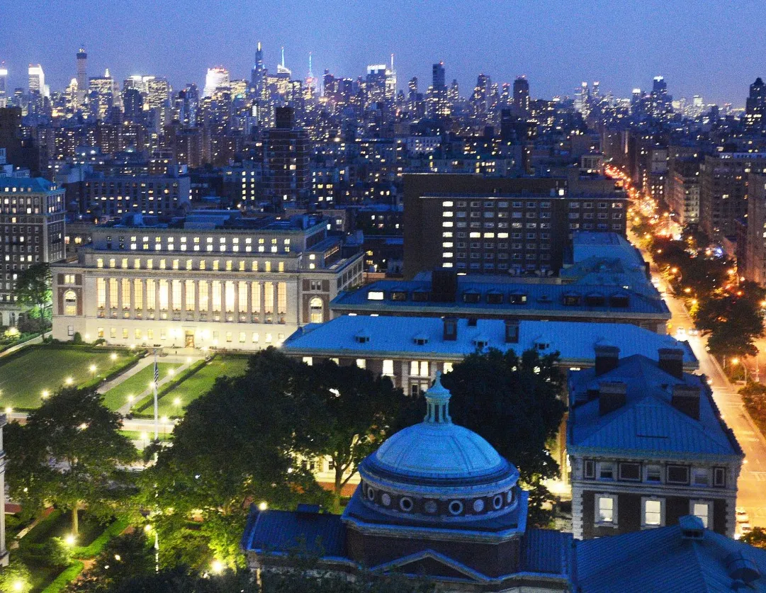 Morningside campus at night from high up