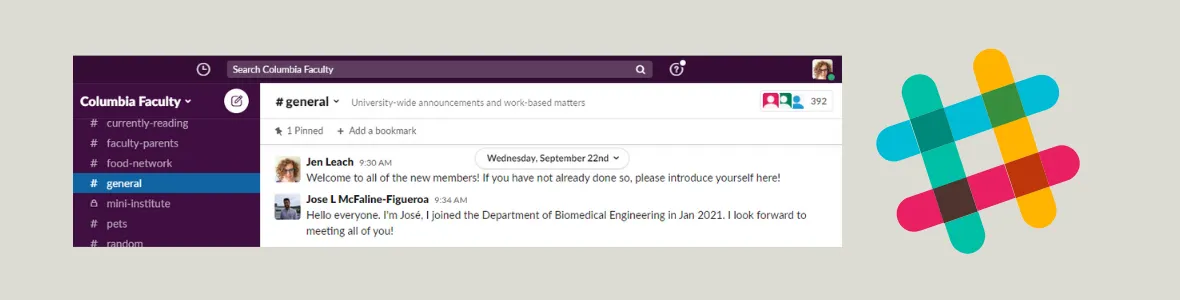 Faculty Slack screen shot and logo