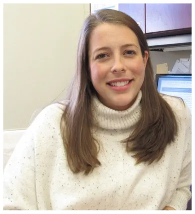 Head shot of Allie Obermeyer wearing white turtleneck sweater