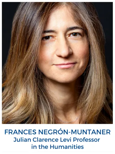 Head shot of Frances Negron-Muntaner looking to thie side; her hand is on her shoulder