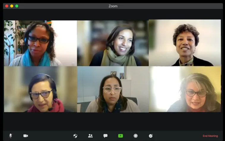 photos of the panelists on Zoom