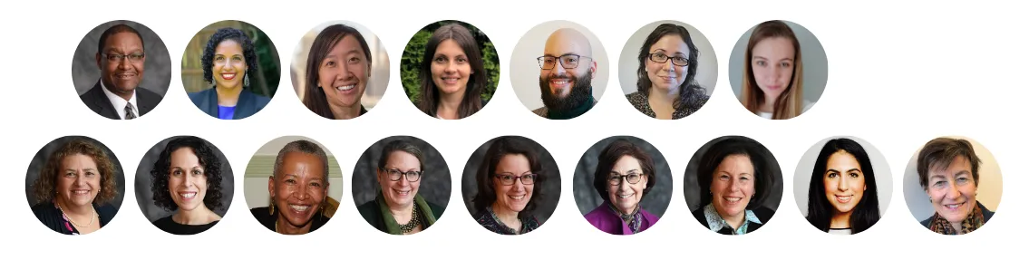 Headshots of team members in circles