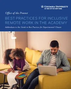 Remote guide cover with man on laptop on couch and daughter working nearby